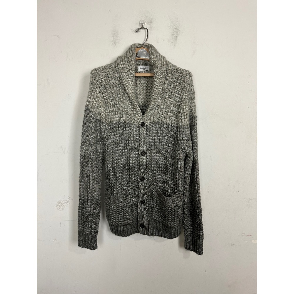 Goodfellow & Co Mens Grey Ombre Shawl Collar Waffle Knit Cardigan Sweater Large